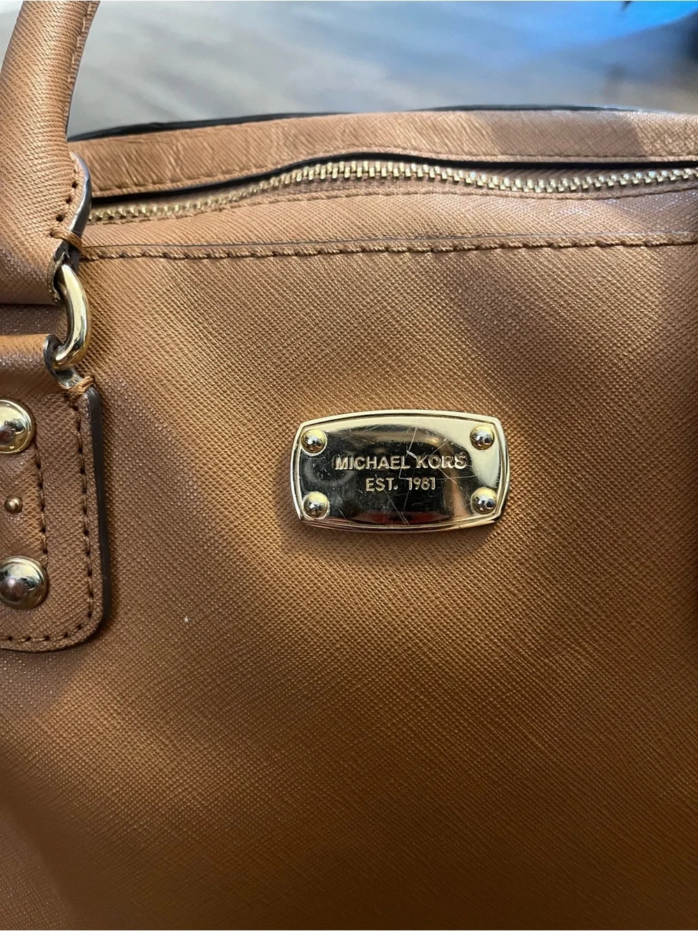 Michael Kors Camel Leather Dome Satchel with Gold Hardware Purse
